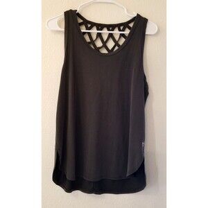 Betsey Johnson Soft Black Strappy Back Tank Top West Moto Festival Womens Size L